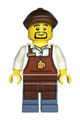 Barista - Male, Reddish Brown Apron with Cup and Name Tag, Sand Blue Legs, Reddish Brown Flat Cap, Hearing Aid - twn473