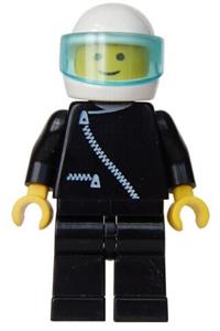 Jacket with Zipper - Black, Black Legs, White Helmet, Trans-Light Blue Visor zip020