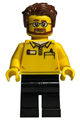 LEGO store employee with black legs, beard, glasses, and reddish brown tousled hair - adp053