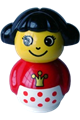 Primo Figure Girl with White Base with Red Dots, Red Top with Crown Pattern, Black Hair - baby004