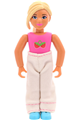 Female Belville figure with light yellow hair, pink shirt with strawberry pattern, and pants - belvfem65a