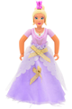Female Belville queen with light yellow hair, wearing a sand purple top, pink shoes, long skirt, and crown - belvfem77a