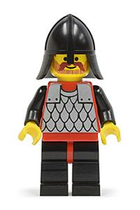 Scale Mail Guard Minifigure - Minifigure with red scale mail and black arms, black legs with red hips, and a black neck-protector - cas149