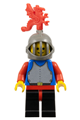 Blue knight with red arms, wearing a dark gray grille helmet and red plume dragon, with black legs and red hips - cas179