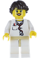 Doctor with a lab coat, stethoscope, and thermometer, wearing white legs with tan hips and long French braided hair - col284