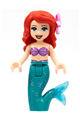 Mermaid Ariel with medium lavender shell bra top, dark turquoise tail, medium blue eyes, and a bright pink flower - dp151