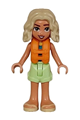 Nova from Friends theme with yellowish green shorts over coral, dark turquoise, and dark blue swimsuit, orange life jacket, and bright light yellow sandals - frnd648