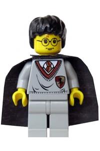 Harry Potter with Gryffindor Shield Torso, wearing light gray legs and a black cape with stars hp005