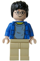 Harry Potter with light nougat hands and head, wearing a blue open shirt torso and tan legs - hp059