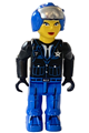 Femail junior Police figure with blue legs, wearing a black jacket and a blue helmet - js005