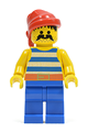 Pirate wearing a blue and white striped shirt with blue legs and a red bandana - pi021