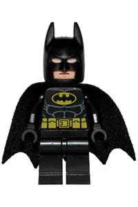 Batman wearing a black suit with a yellow belt and crest, complete with a type 2 cowl and tear-drop neck cut cape sh016b
