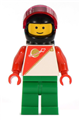 Futuron minifigure with red and green body wearing a black helmet - sp056