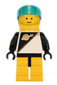 Futuron minifigure wearing a black and yellow outfit and a yellow helmet - sp057