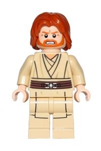 Obi-Wan Kenobi minifigure with mid-length tousled hair and center part sw0489