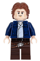 Han Solo with dark brown legs featuring holster pattern, wearing a dark blue jacket and sporting wavy hair - sw0879