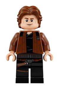 Han Solo with black legs featuring a holster pattern, wearing a brown jacket with black shoulders sw0921