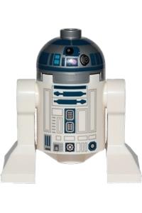 Astromech droid R2-D2 with a flat silver head, dark pink dots, large receptor, and back printing sw1202