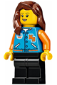 Female minifigure with reddish brown hair wearing a sports jacket and black legs - twn393
