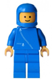 Minifigure with blue jacket with zipper, blue legs, and wearing a blue classic helmet - zip001